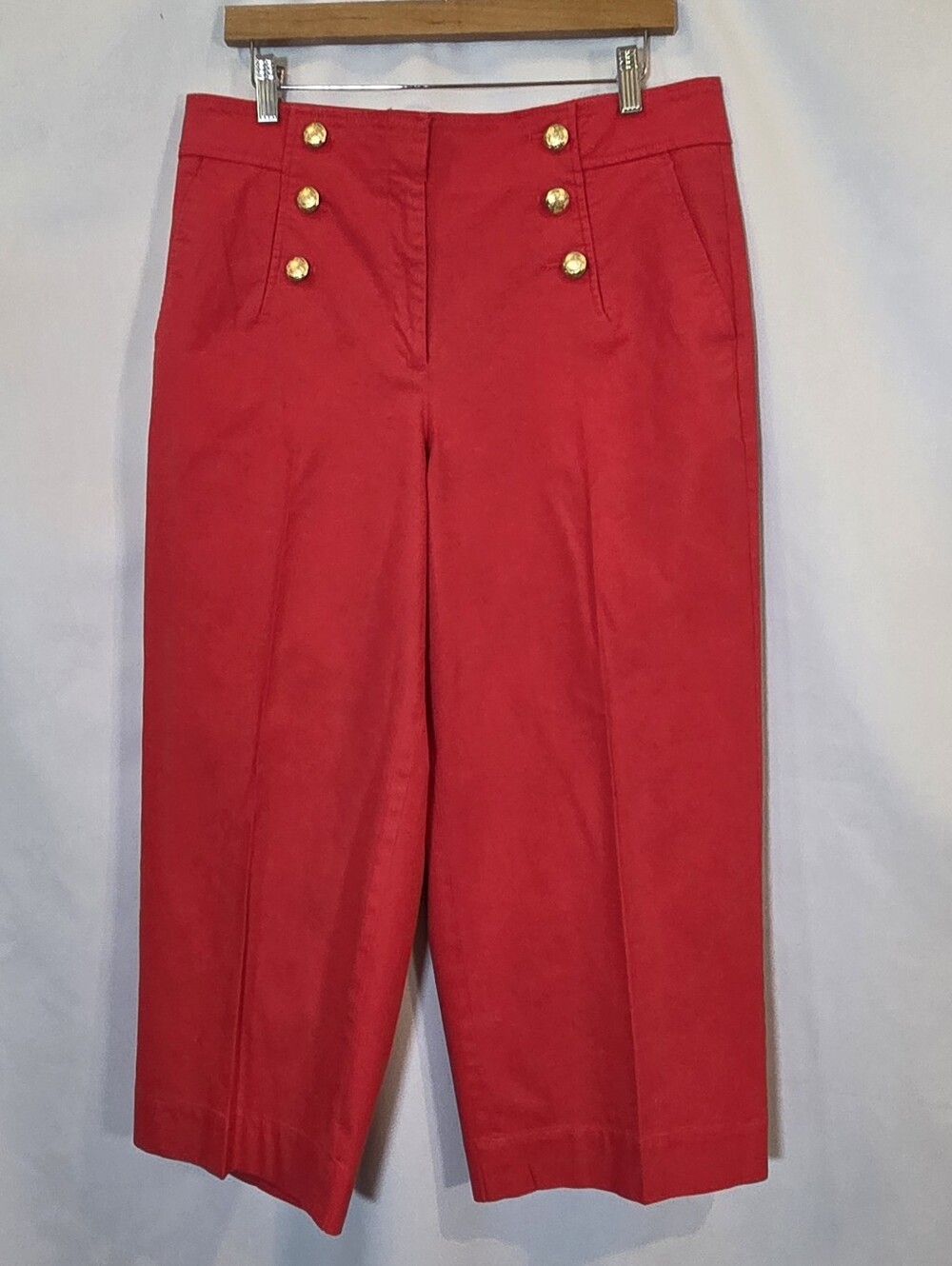 Talbots Cotton Slub Sailor Crop Pants in vibrant red.